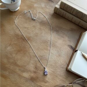 Elegant Silver Necklace with Purple Pendant and CZ Diamonds
